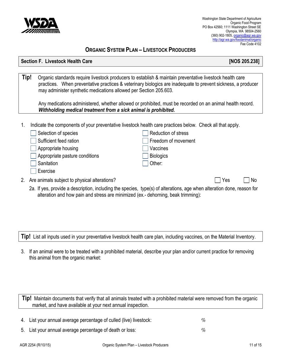 Form AGR2254 Organic System Plan - Livestock Producers - Washington, Page 11