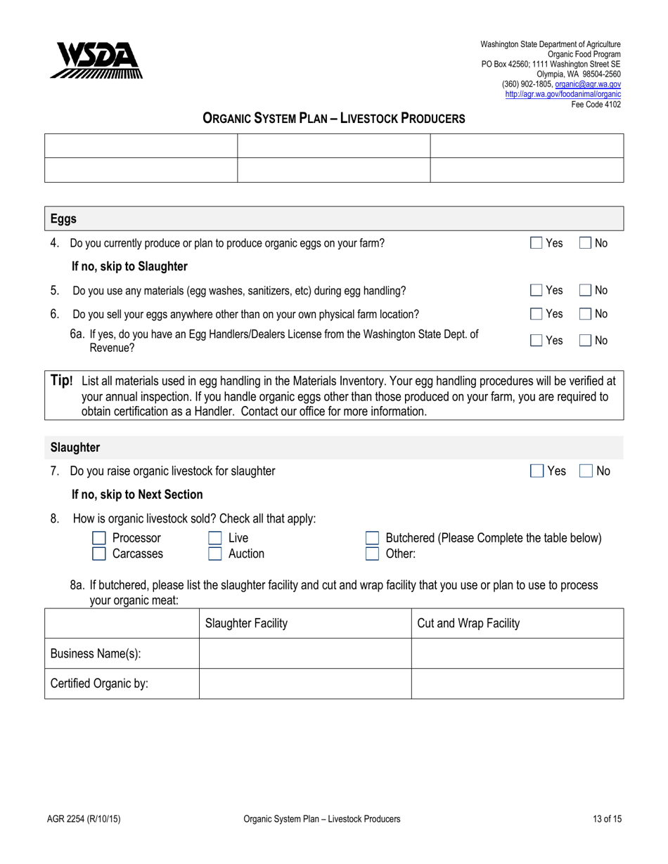 Form AGR2254 Organic System Plan - Livestock Producers - Washington, Page 13