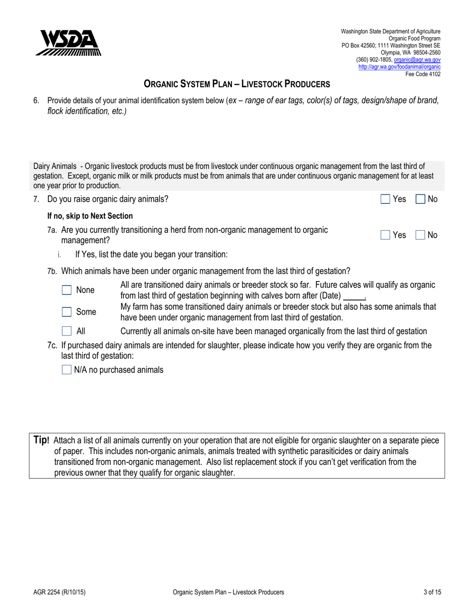 Form AGR2254 Organic System Plan - Livestock Producers - Washington, Page 3