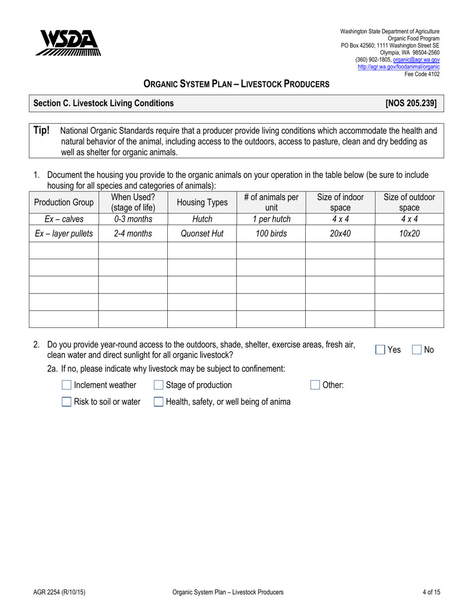 Form AGR2254 Organic System Plan - Livestock Producers - Washington, Page 4