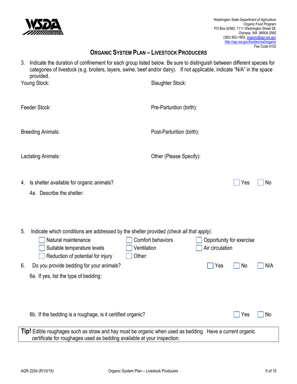 Form AGR2254 Organic System Plan - Livestock Producers - Washington, Page 5