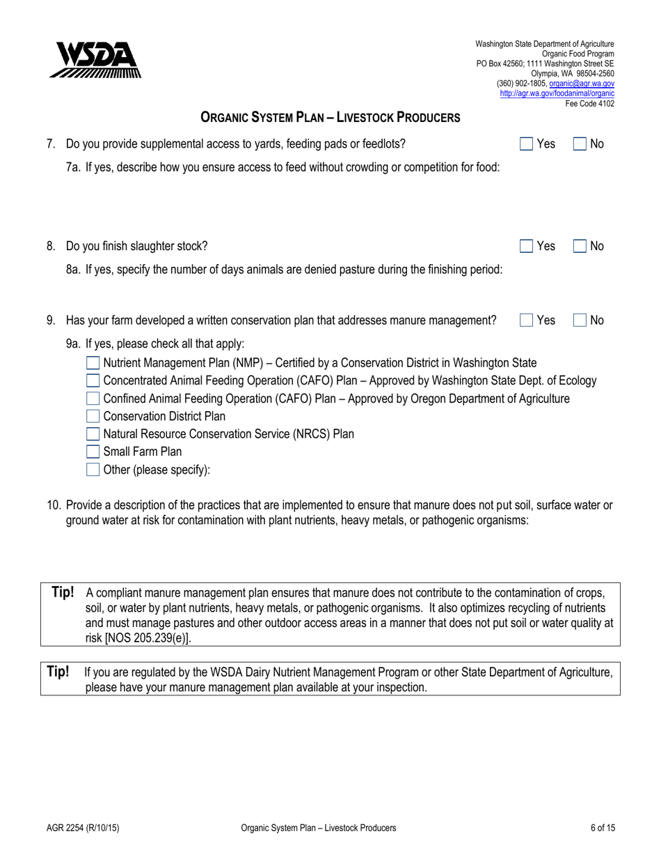 Form AGR2254 Organic System Plan - Livestock Producers - Washington, Page 6