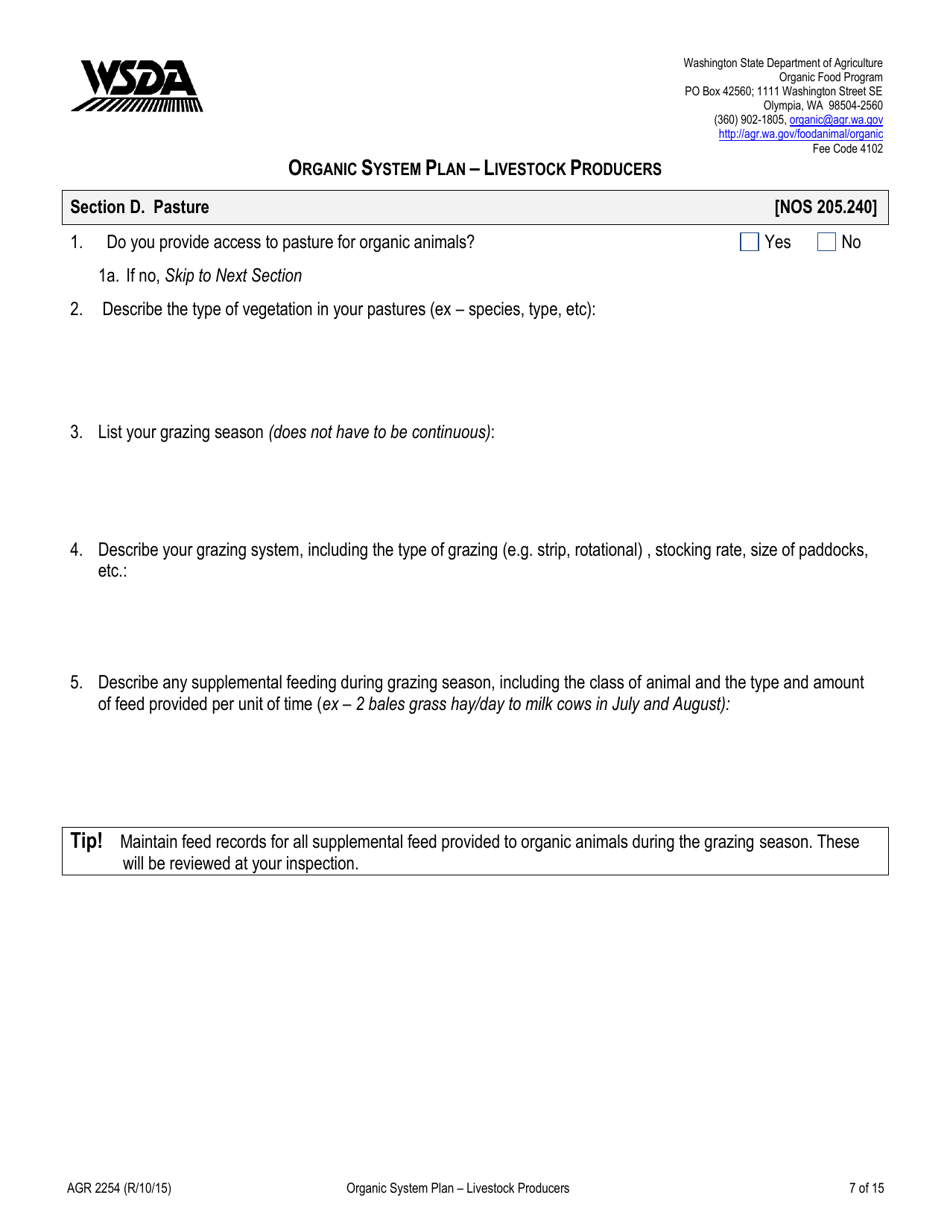 Form AGR2254 Organic System Plan - Livestock Producers - Washington, Page 7