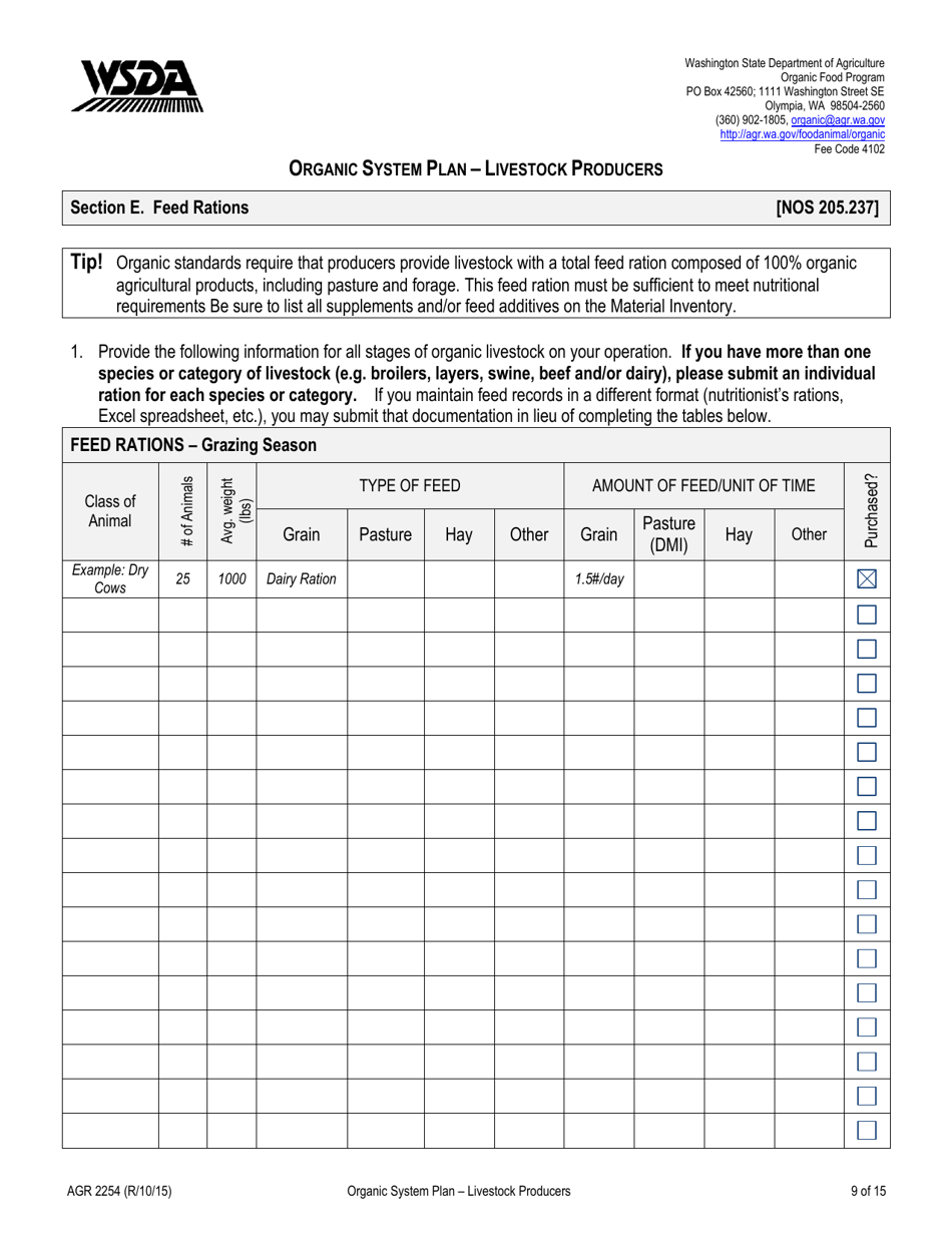 Form AGR2254 Organic System Plan - Livestock Producers - Washington, Page 9