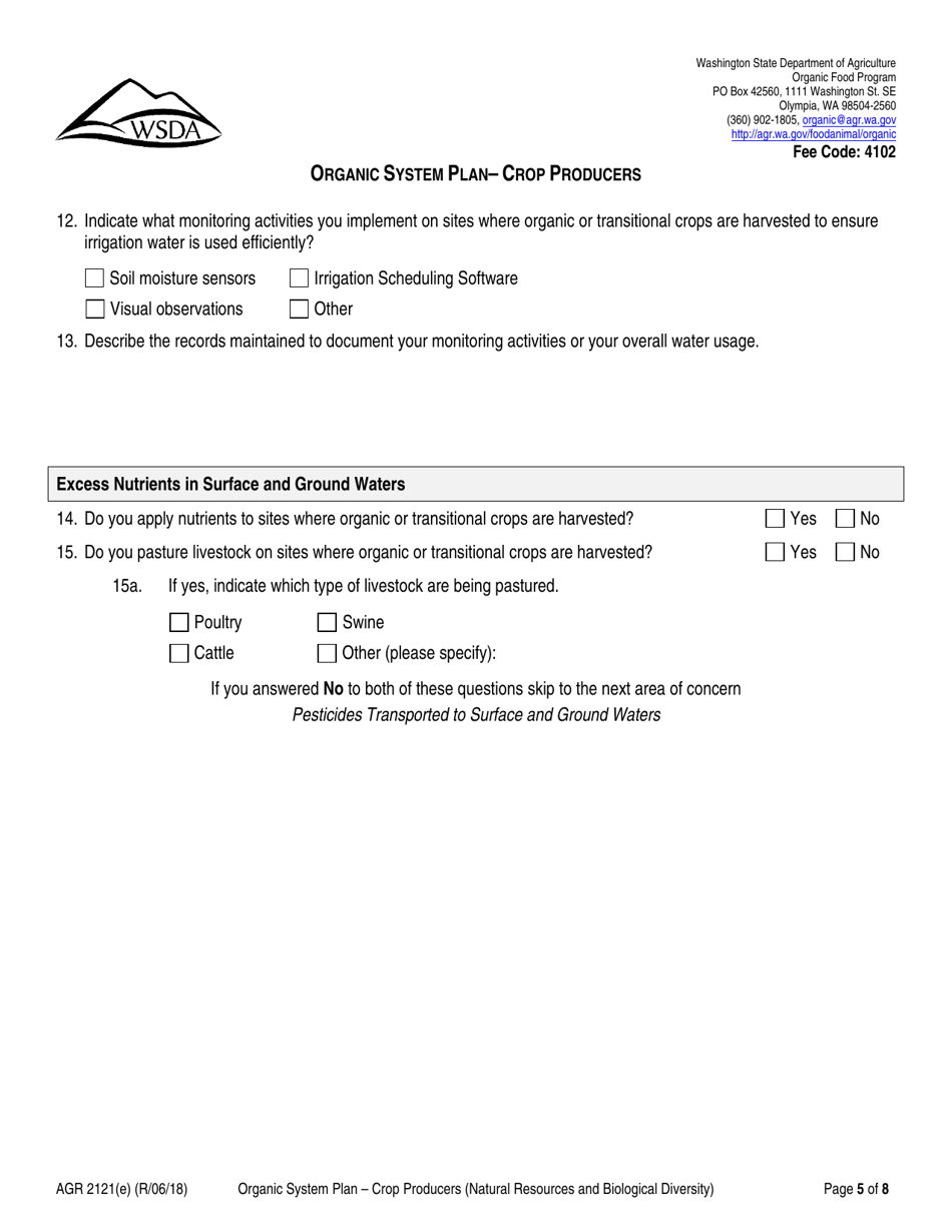 Form AGR2121 Section E Organic System Plan - Crop Producers (Natural Resources and Biological Diversity) - Washington, Page 5