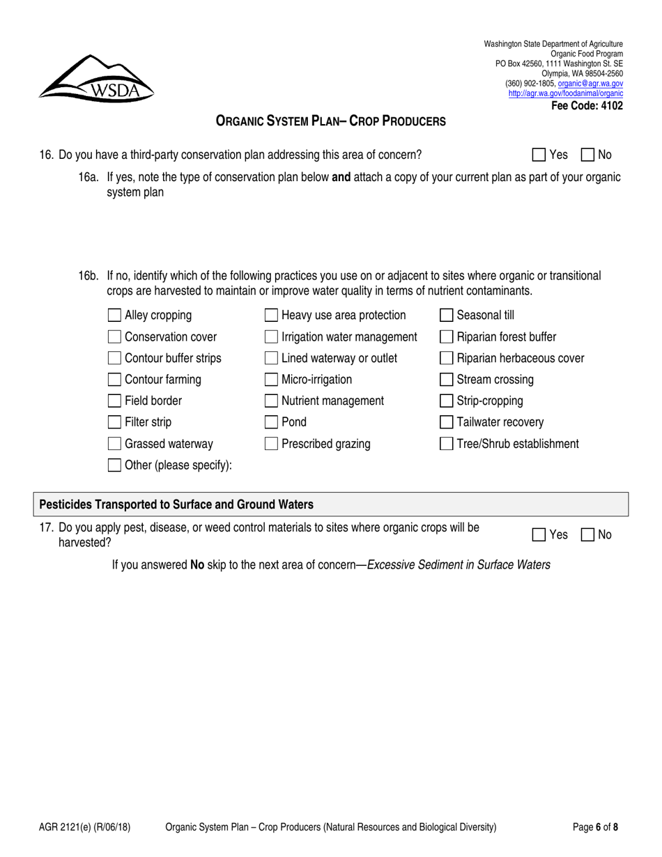 Form AGR2121 Section E Organic System Plan - Crop Producers (Natural Resources and Biological Diversity) - Washington, Page 6