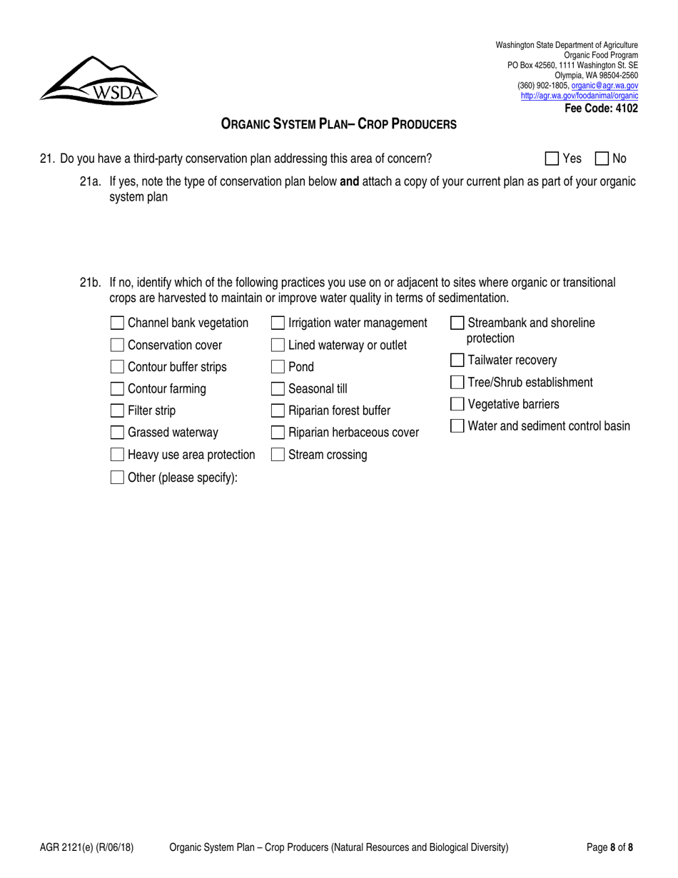 Form AGR2121 Section E Organic System Plan - Crop Producers (Natural Resources and Biological Diversity) - Washington, Page 8