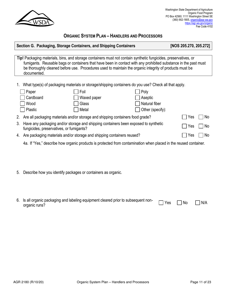 Form AGR2180 Organic System Plan - Handlers and Processors - Washington, Page 11