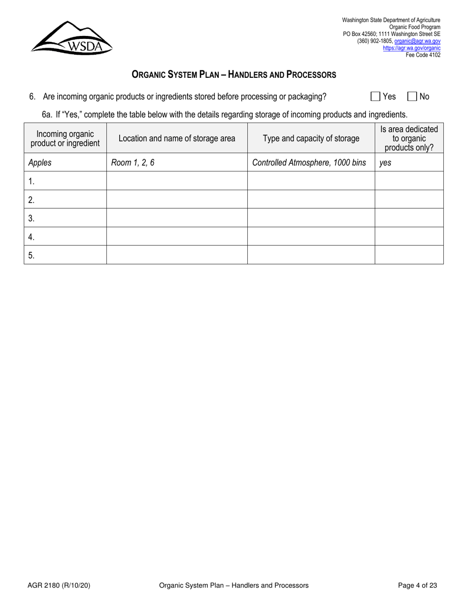 Form AGR2180 Organic System Plan - Handlers and Processors - Washington, Page 4