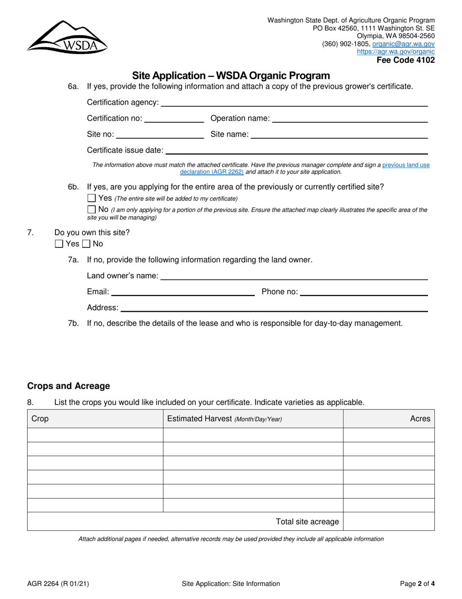 Form AGR2264 Site Application - Wsda Organic Program - Washington, Page 3
