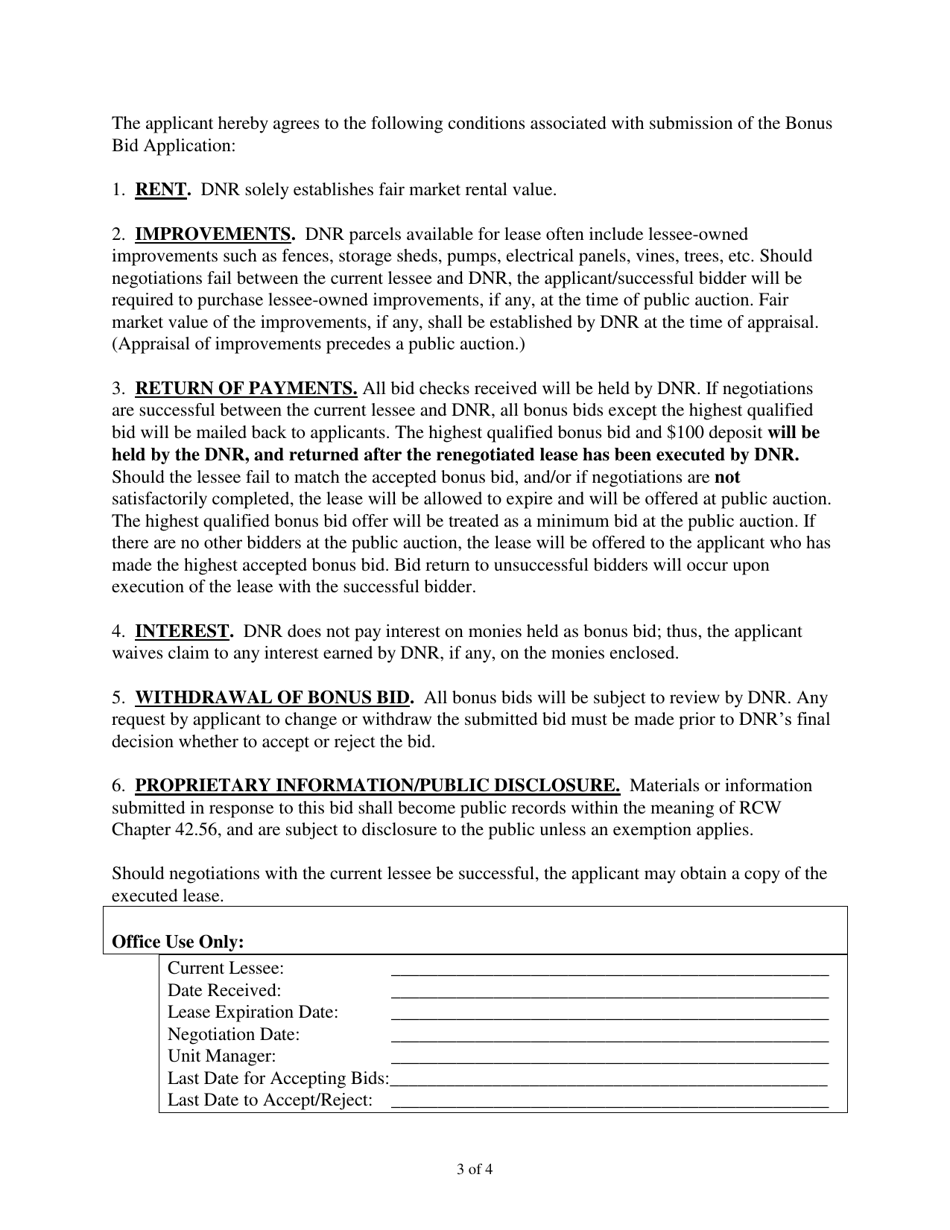 Bonus Bid Application - Washington, Page 3