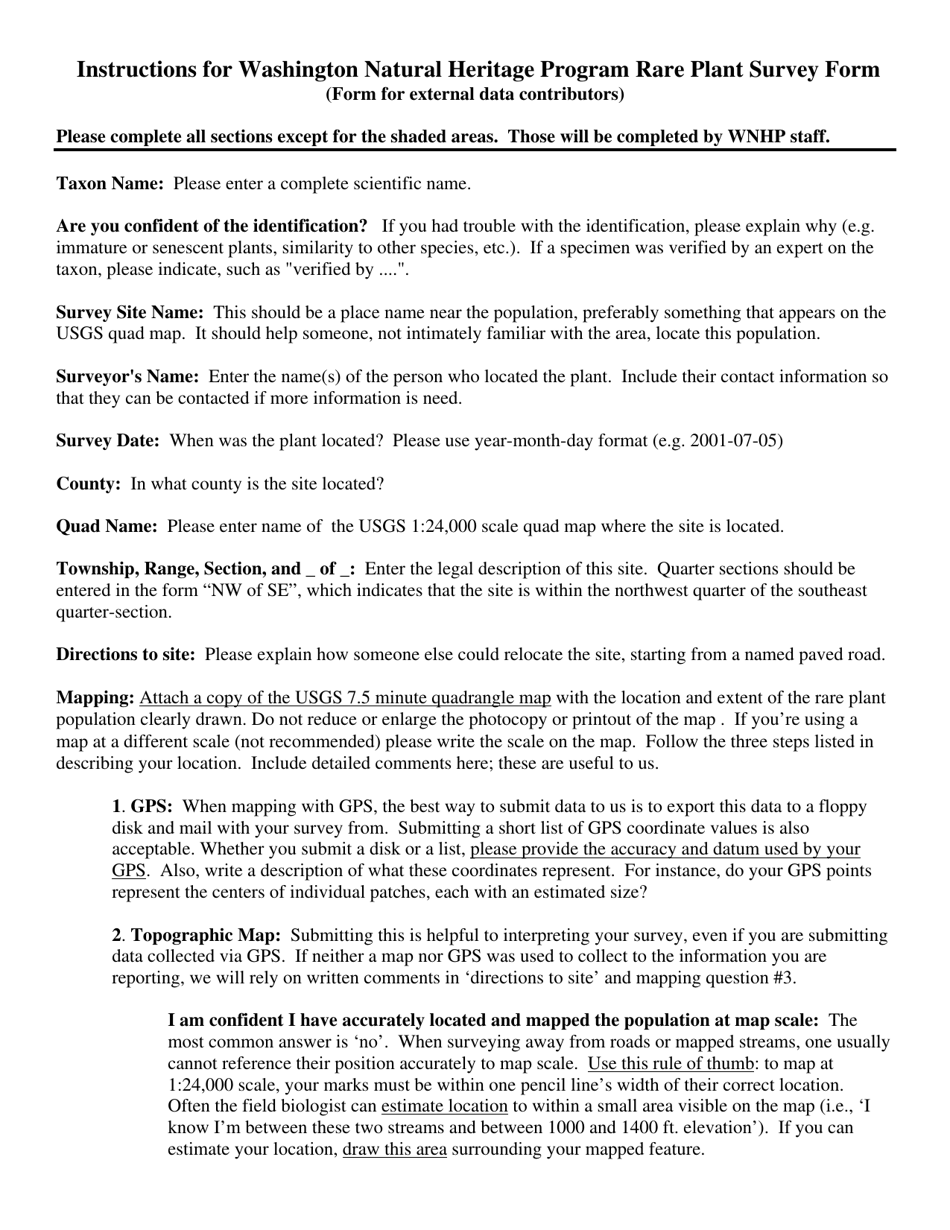 Rare Plant Sighting Form - Washington Natural Heritage Program - Washington, Page 3