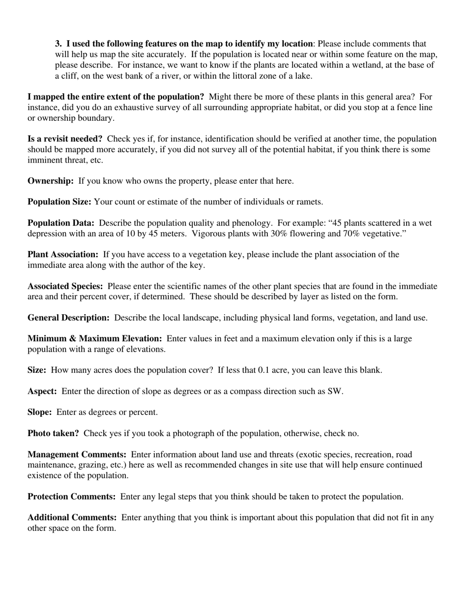 Rare Plant Sighting Form - Washington Natural Heritage Program - Washington, Page 4