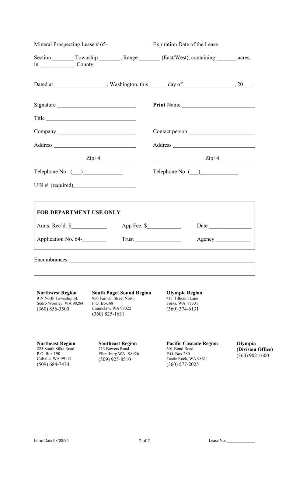 Washington Application for a Conversion of a Mineral Prospecting Lease ...