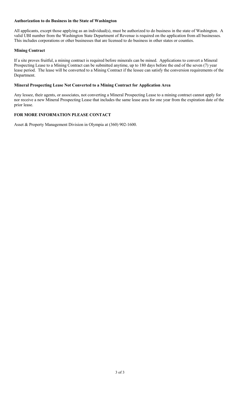 Application for a Mineral Prospecting Lease on State Uplands - Washington, Page 3
