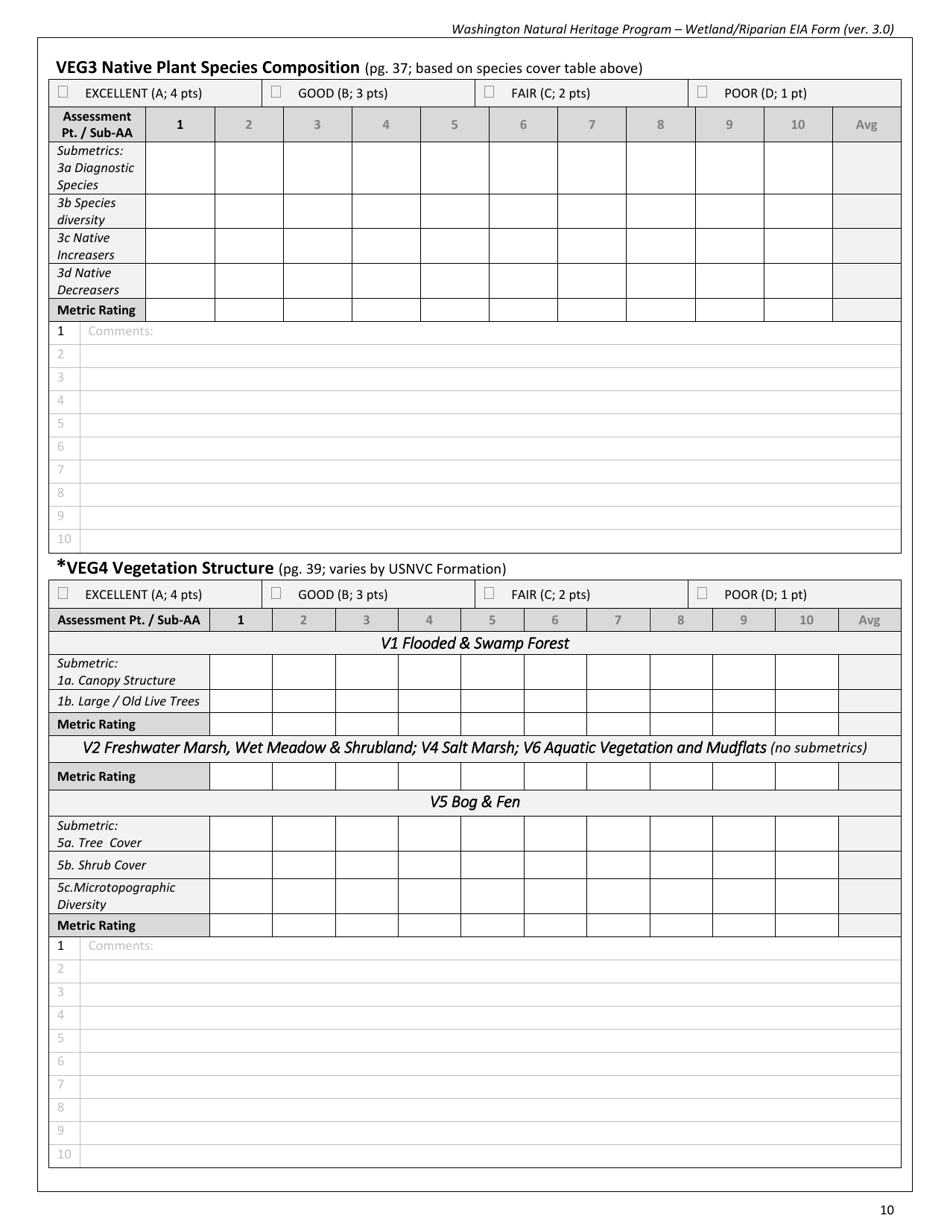 Wetland / Riparian Eia Form - Washington Natural Heritage Program - Washington, Page 10