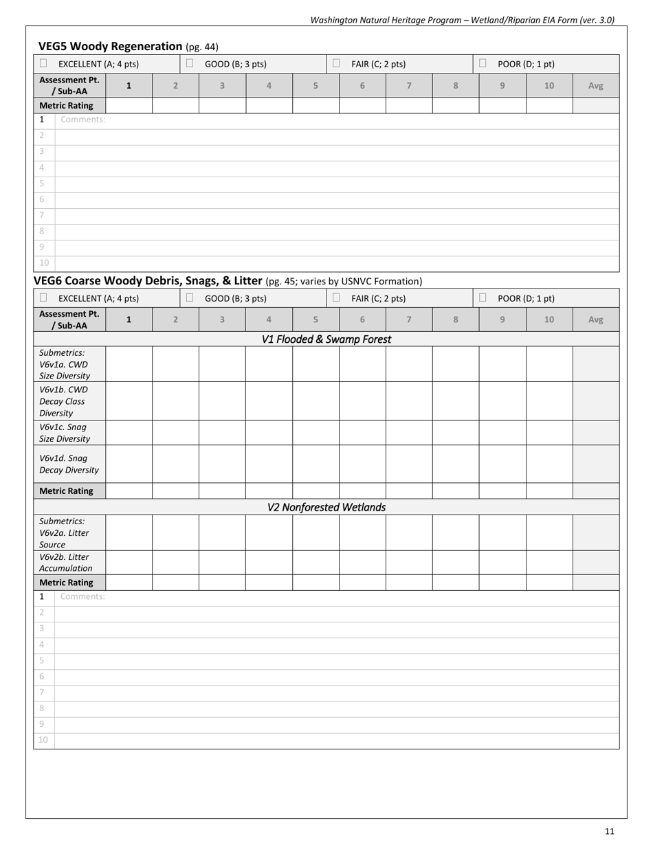 Wetland / Riparian Eia Form - Washington Natural Heritage Program - Washington, Page 11