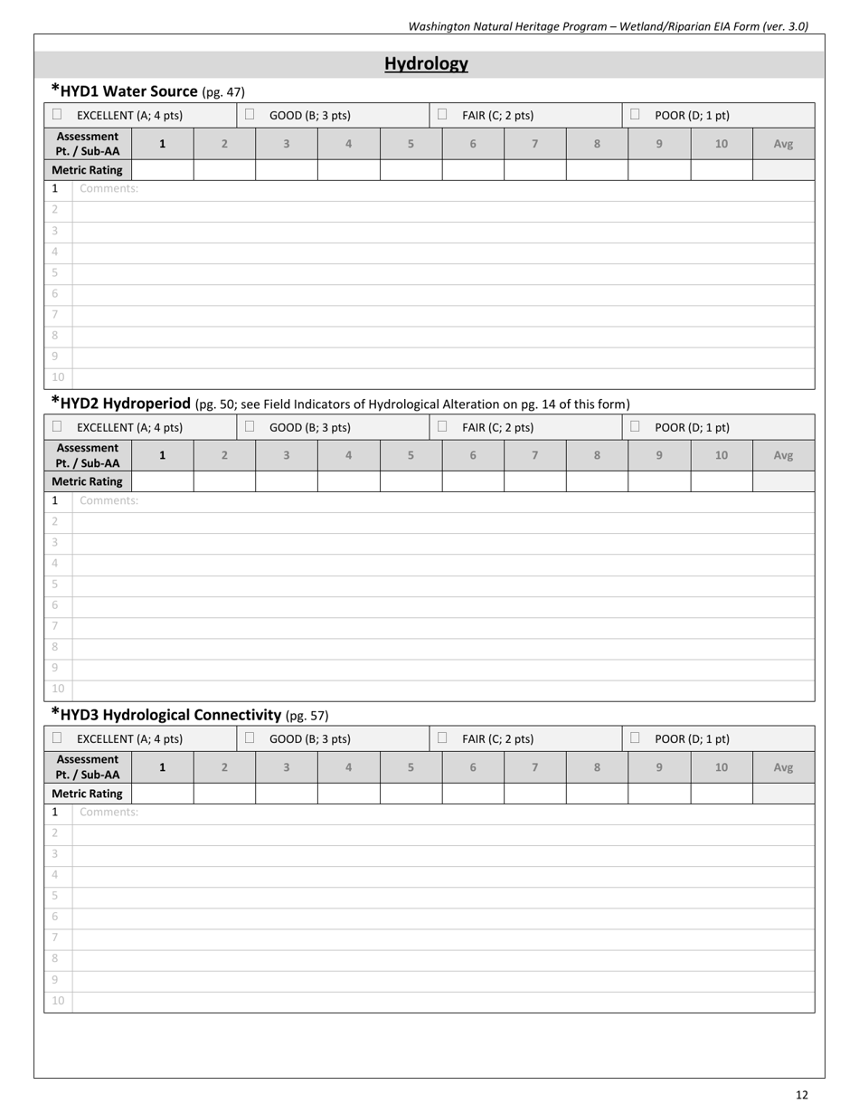 Wetland / Riparian Eia Form - Washington Natural Heritage Program - Washington, Page 12
