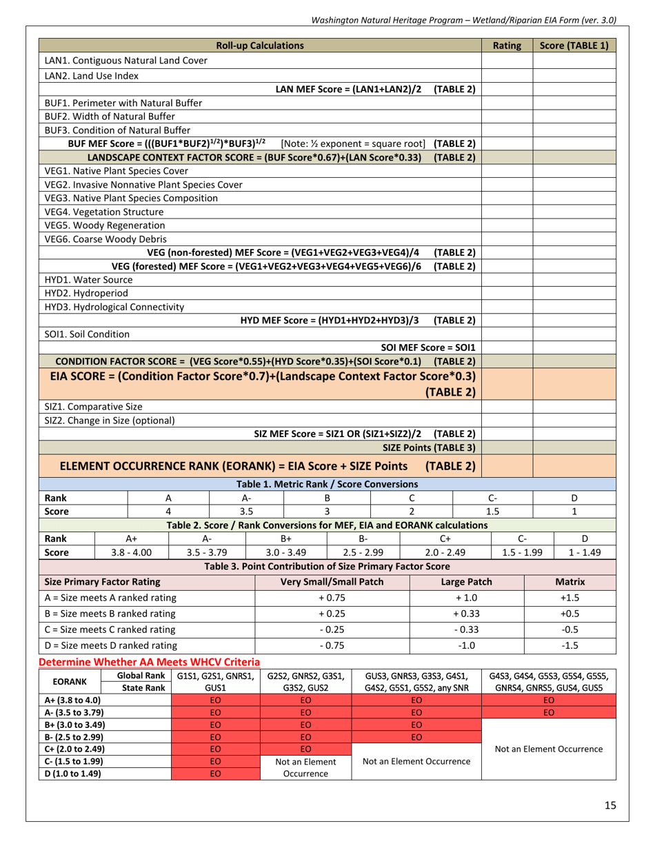 Wetland / Riparian Eia Form - Washington Natural Heritage Program - Washington, Page 15
