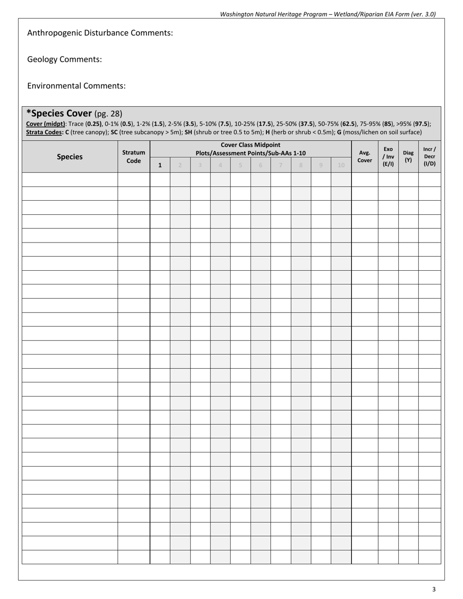 Wetland / Riparian Eia Form - Washington Natural Heritage Program - Washington, Page 3