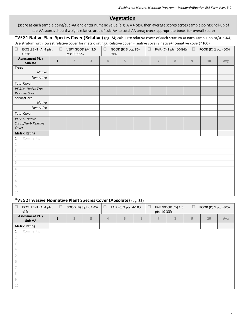 Wetland / Riparian Eia Form - Washington Natural Heritage Program - Washington, Page 9