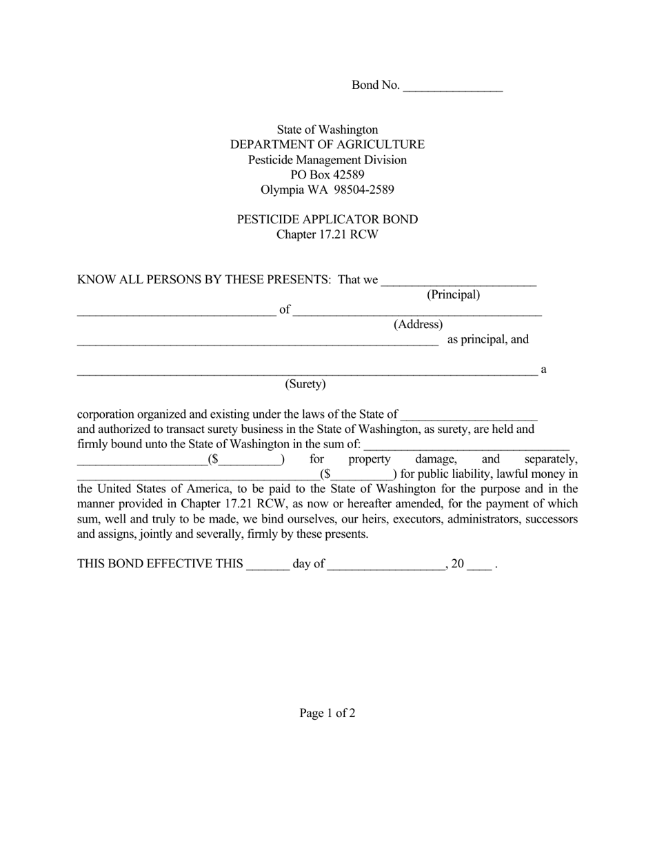 Washington Commercial Applicator Surety Bond Form Download Printable PDF Templateroller