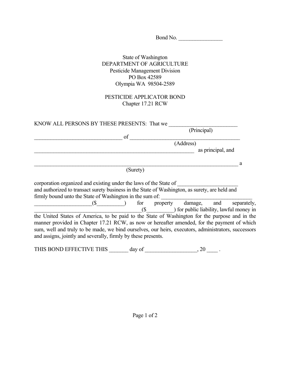 Commercial Applicator Surety Bond Form - Washington, Page 1