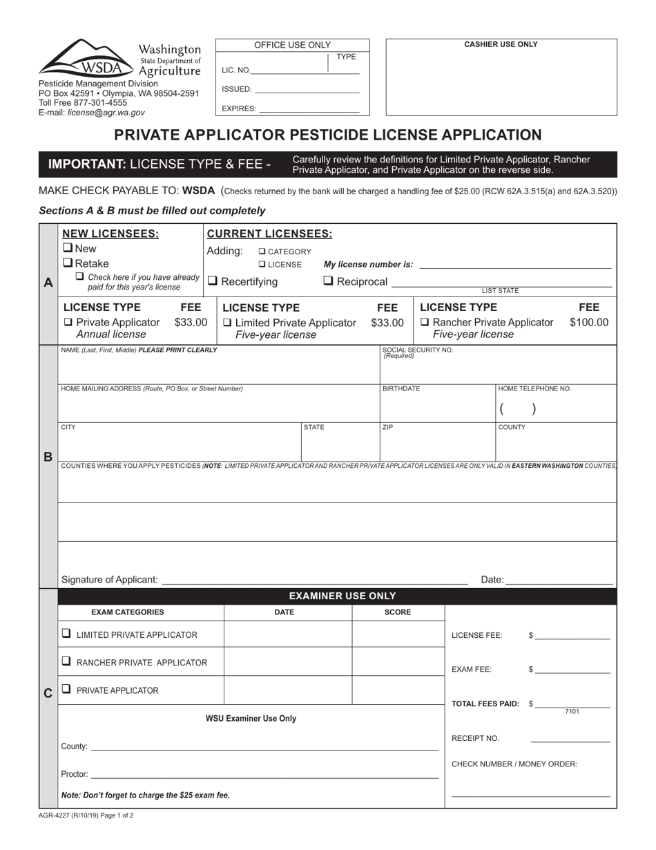 Form AGR4227 Download Printable PDF or Fill Online Private Applicator