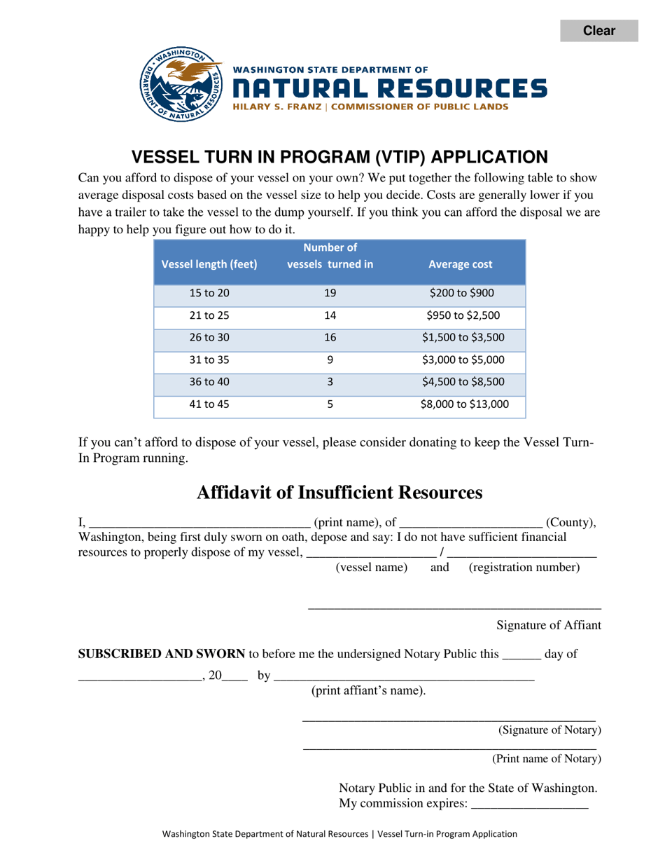 Vessel Turn in Program (Vtip) Application - Washington, Page 1