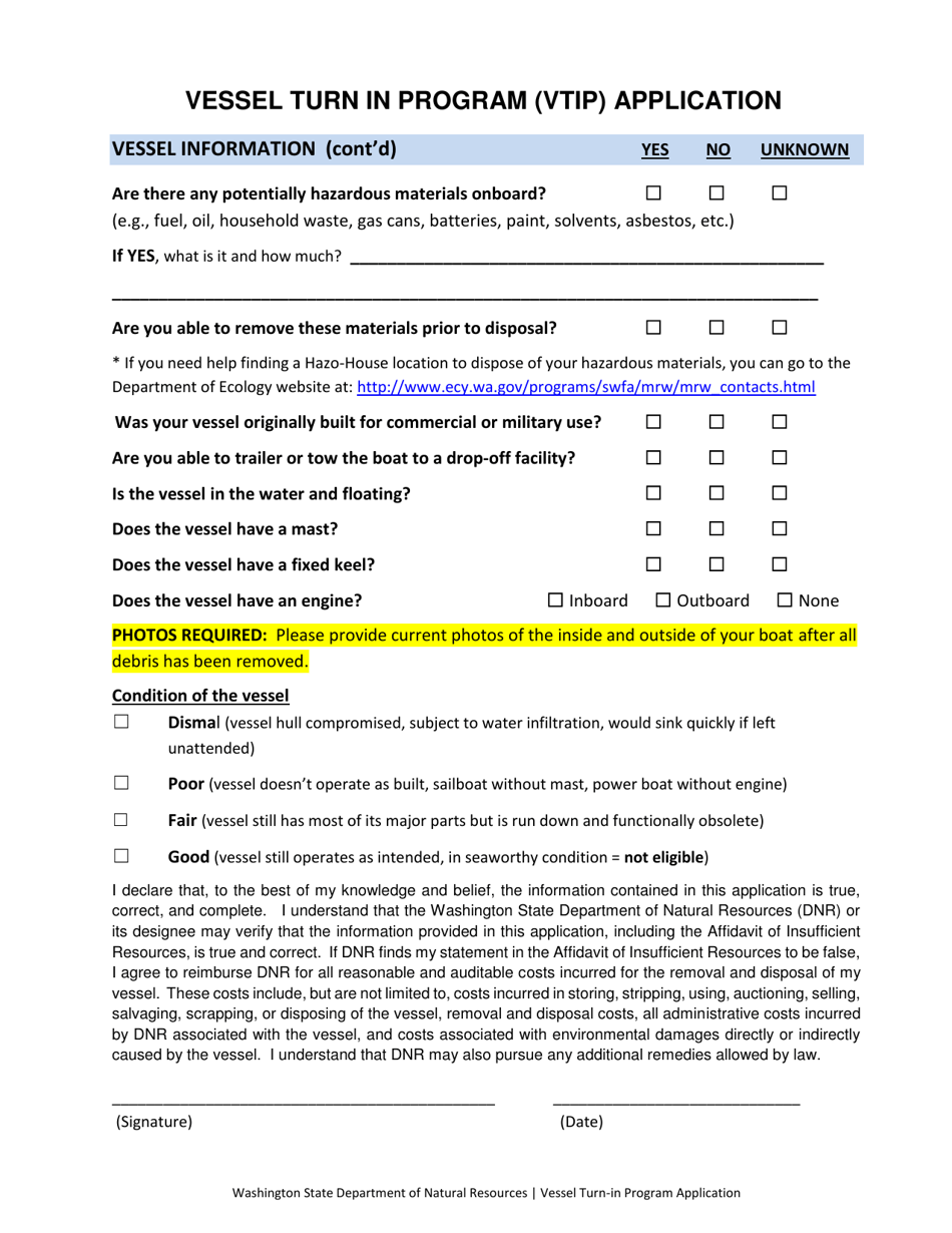 Vessel Turn in Program (Vtip) Application - Washington, Page 3