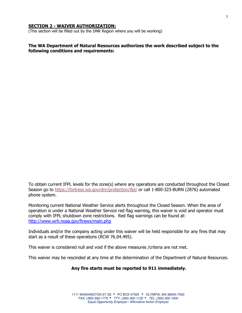Request for Waiver - Washington, Page 3