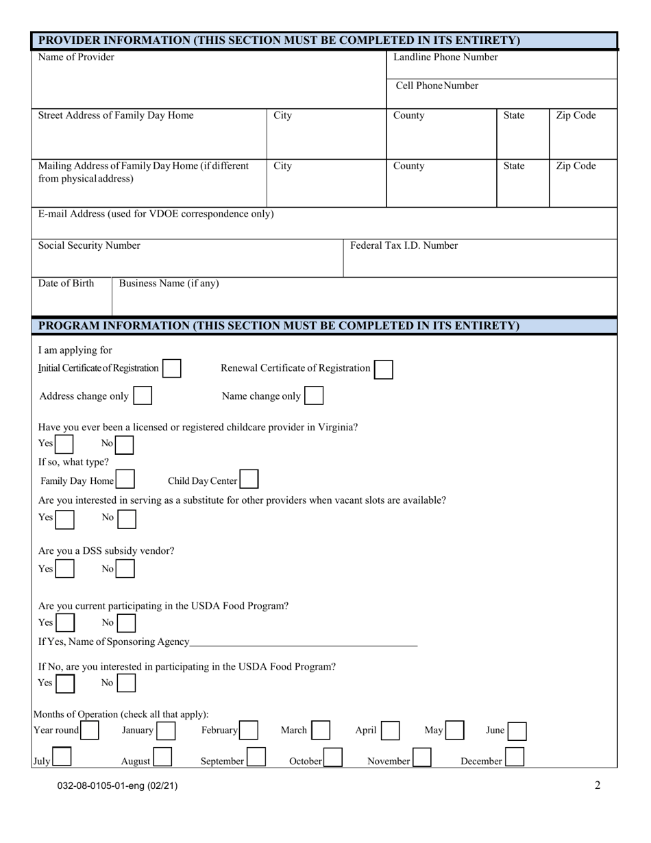 Form 032-08-0105-01-ENG Application for Voluntary Registration (Vr-Fdh) - Virginia, Page 2