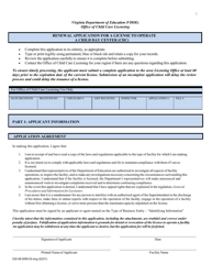 Document preview: Form 032-08-0095-02-ENG Renewal Application for a License to Operate a Child Day Center (CDC) - Virginia
