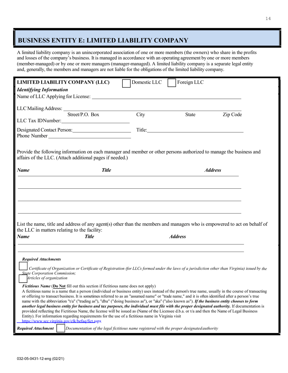 Form 032-05-0431-12-ENG Initial Application for a License to Operate a Child Day Center (CDC) - Virginia, Page 14