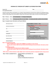 Document preview: Virginia Ecc Vendor Settlement Authorization Form - Virginia