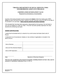 Document preview: Form 032-27-0011-03-ENG Certification of Donation Value - Neighborhood Assistance Program - Virginia