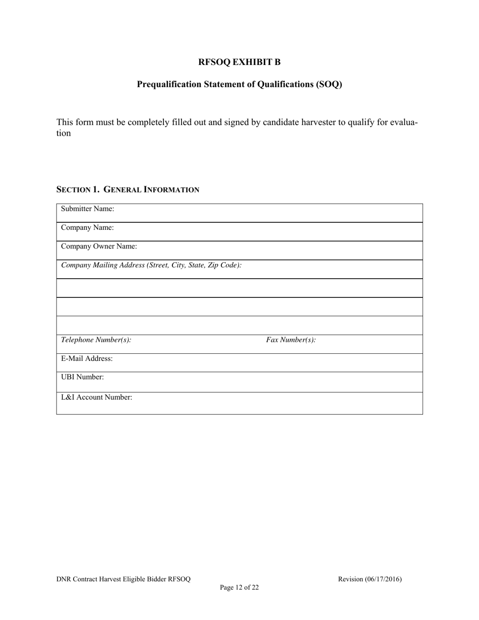 Contract Harvest Eligible Bidder Request for Statement of Qualifications (Rfsoq) - Washington, Page 12
