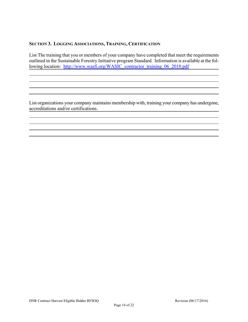 Contract Harvest Eligible Bidder Request for Statement of Qualifications (Rfsoq) - Washington, Page 14