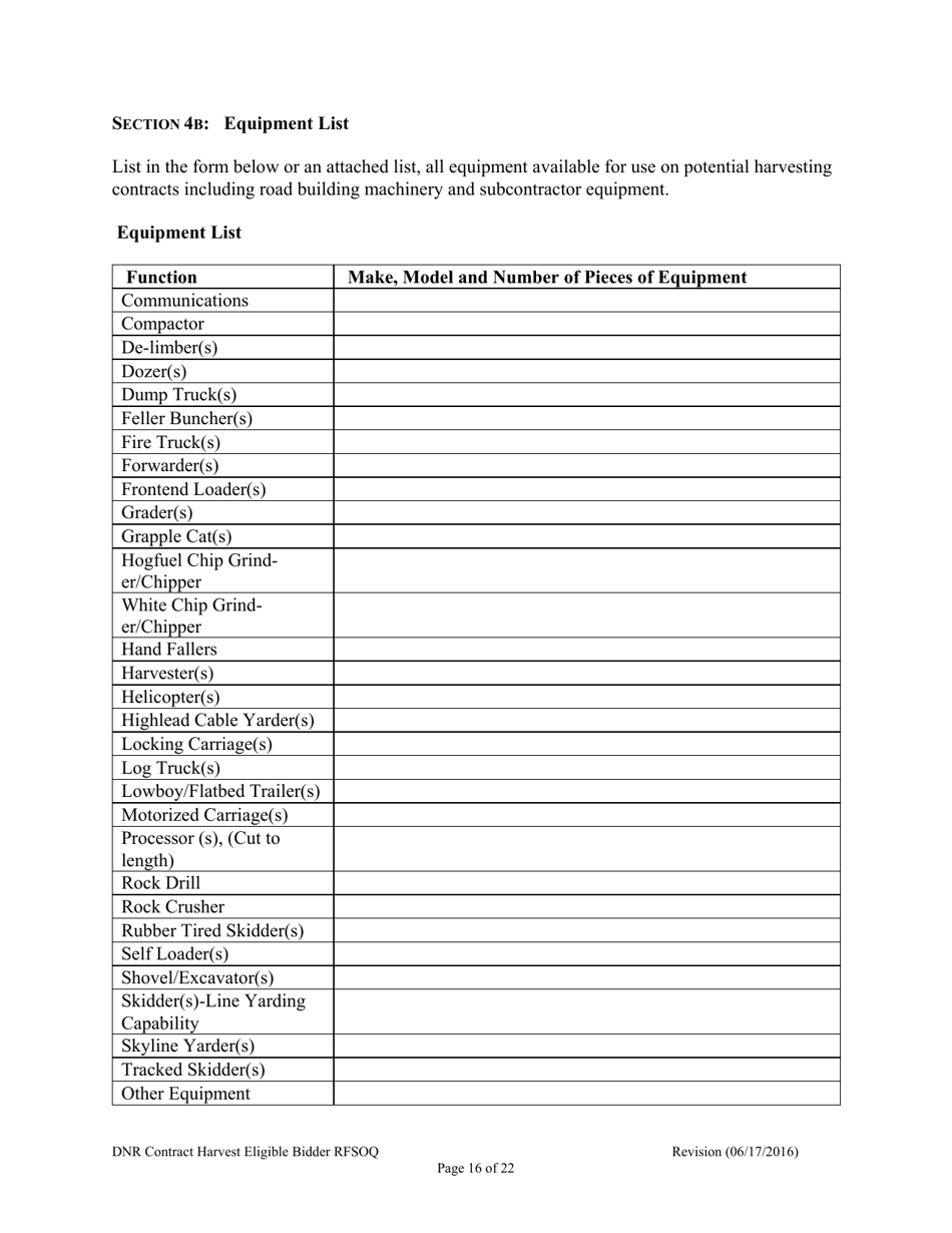 Contract Harvest Eligible Bidder Request for Statement of Qualifications (Rfsoq) - Washington, Page 16