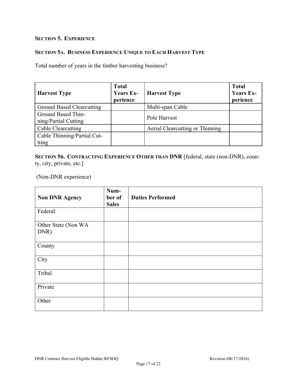 Contract Harvest Eligible Bidder Request for Statement of Qualifications (Rfsoq) - Washington, Page 17