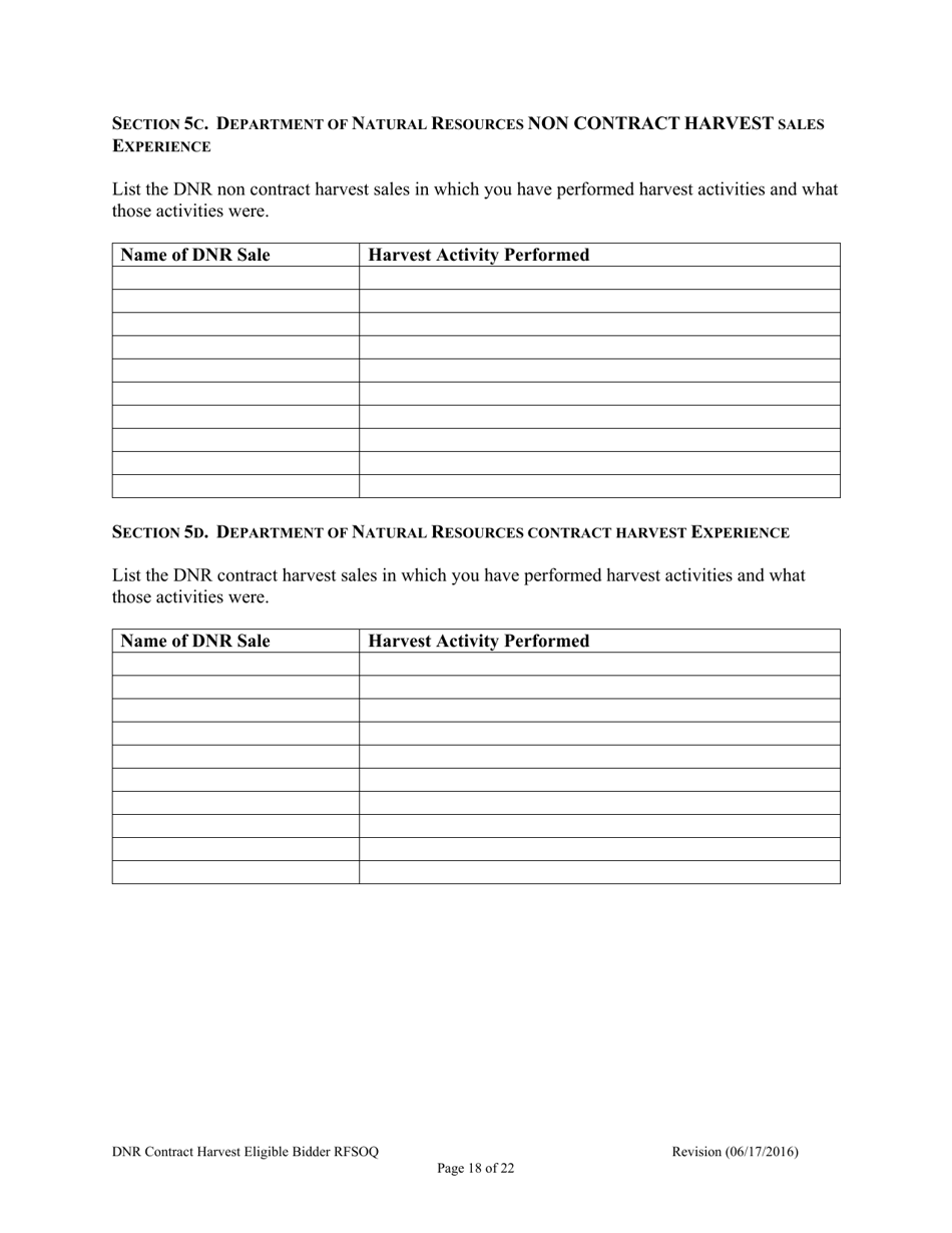 Contract Harvest Eligible Bidder Request for Statement of Qualifications (Rfsoq) - Washington, Page 18