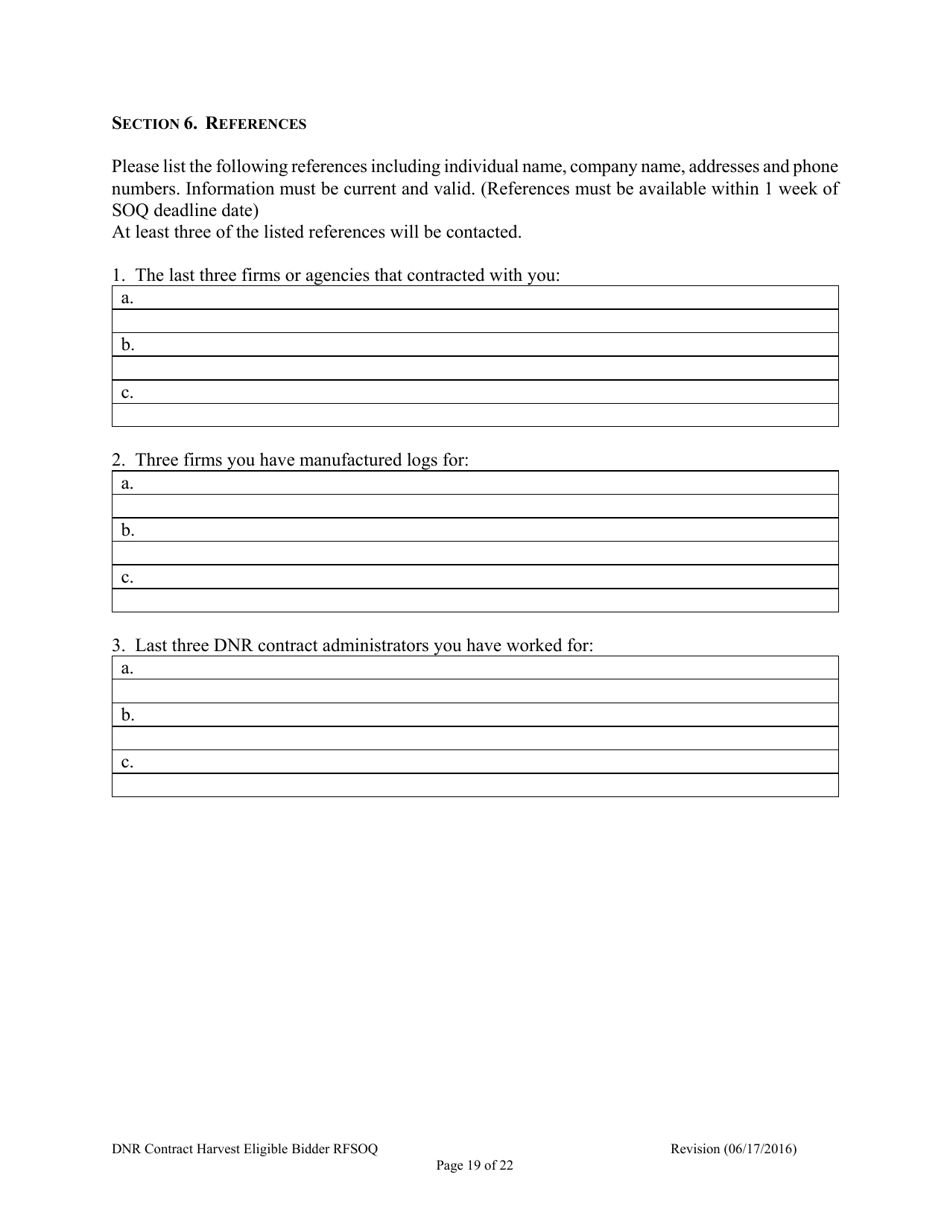 Contract Harvest Eligible Bidder Request for Statement of Qualifications (Rfsoq) - Washington, Page 19