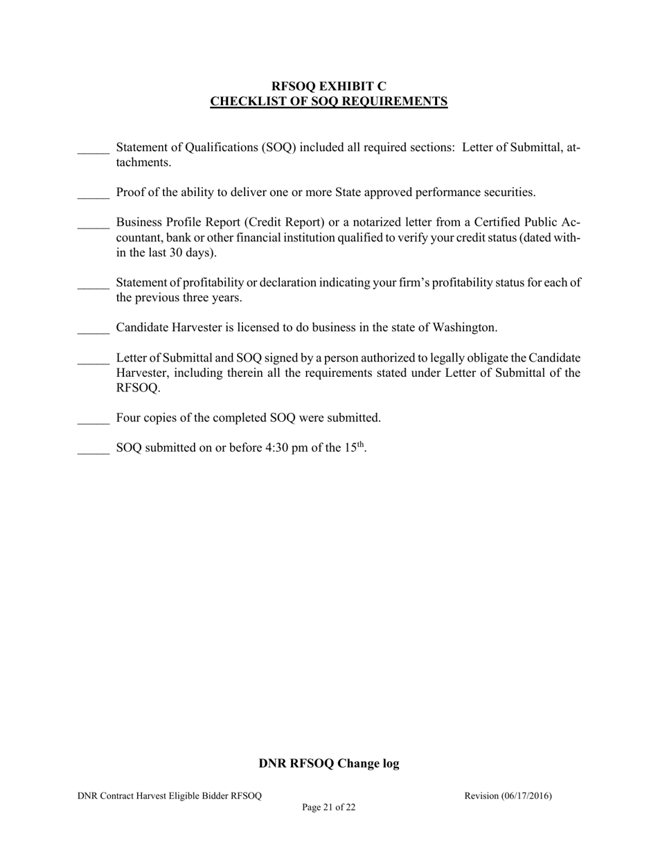 Contract Harvest Eligible Bidder Request for Statement of Qualifications (Rfsoq) - Washington, Page 21