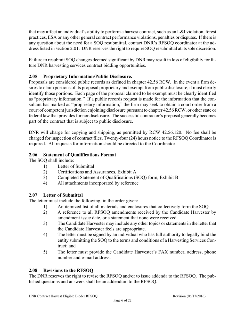 Contract Harvest Eligible Bidder Request for Statement of Qualifications (Rfsoq) - Washington, Page 6
