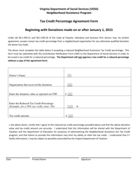 Document preview: Tax Credit Percentage Agreement Form - Neighborhood Assistance Program - Virginia