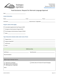 Document preview: Form AGR-2325 Food Assistance: Request for Alternate Language Approval - Washington