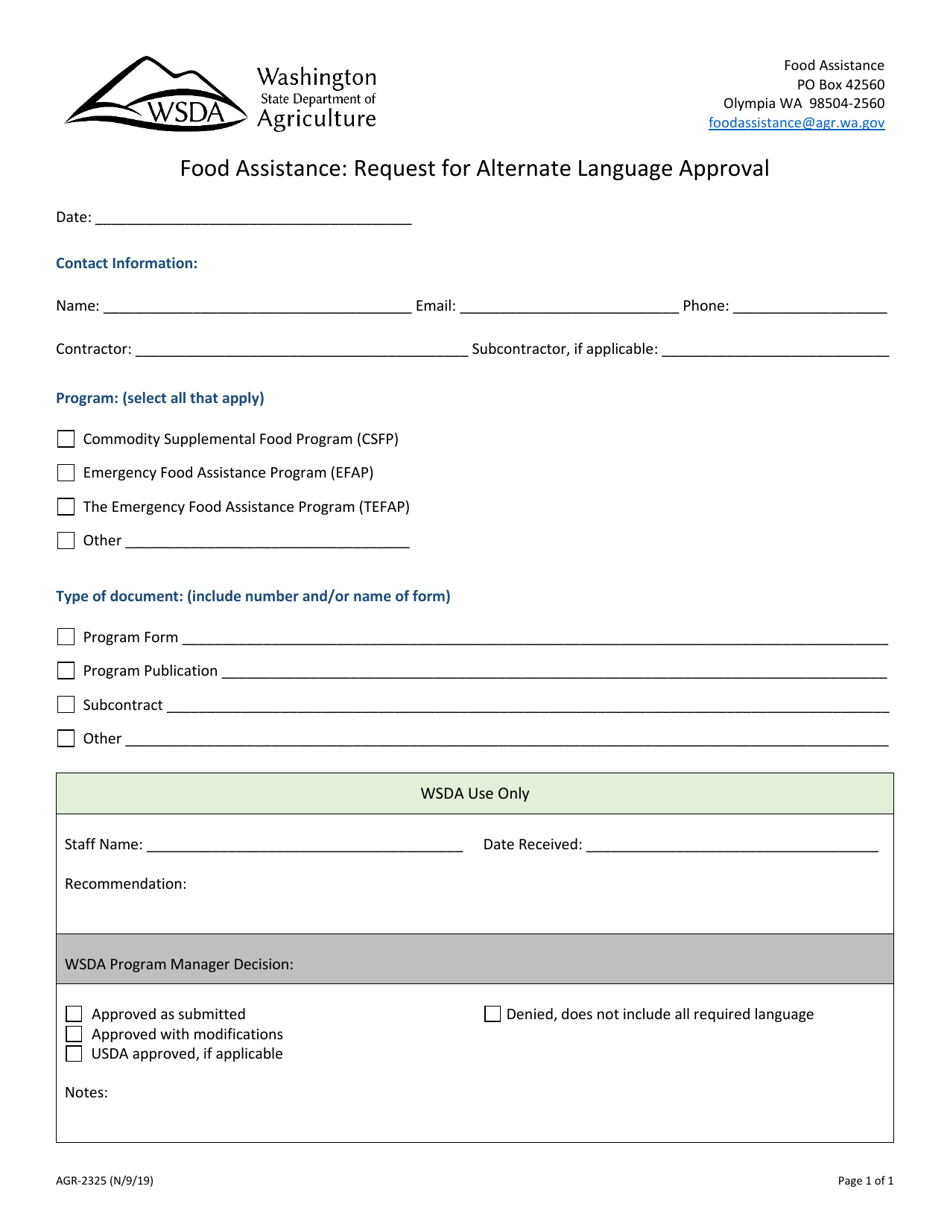 Form AGR-2325 - Fill Out, Sign Online and Download Fillable PDF ...