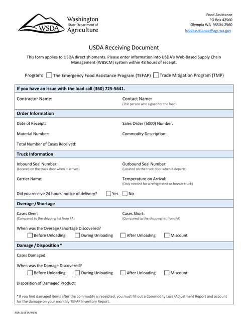 Form AGR-2258  Printable Pdf