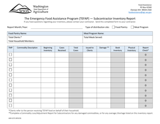Document preview: Form AGR-2272 Subcontractor Inventory Report - the Emergency Food Assistance Program (Tefap) - Washington