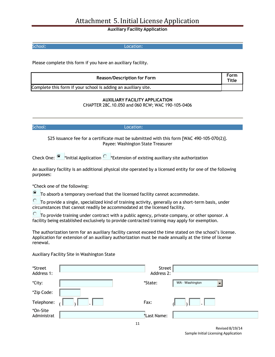 Attachment 5 Sample Initial Licensing Application - Washington, Page 11